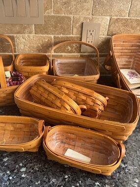 Collection of 10 HANDWOVEN LONGABERGER  BASKETS All With Liners Some Multiples